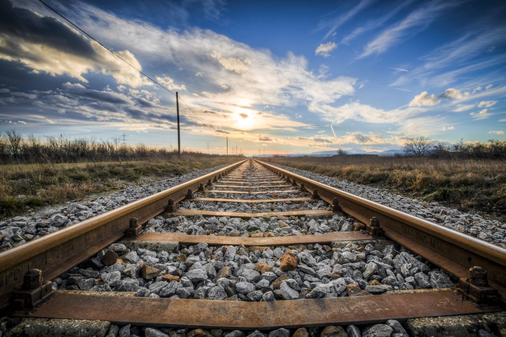 chemin, train, voie, soleil